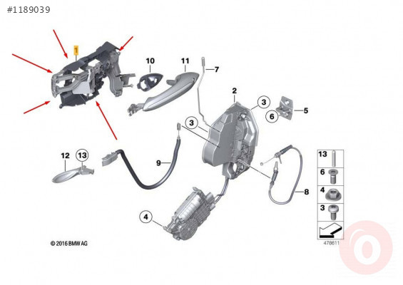 BMW 5 F10 KAPI KOLU BRAKETİ İÇ SAĞ ÖN 51217265080