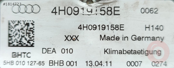 Audi A8 3.0 TFSI AC Kontrol Paneli Arka Konsol 4H0919158E