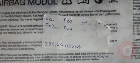 BMW F01 F02 F03 F04 YOLCU GÖĞÜS AİRBAG SAĞ 39914702307