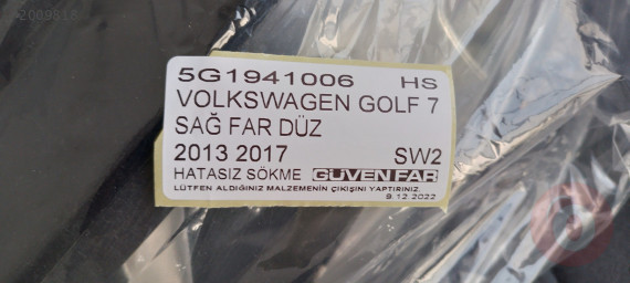VOLKSWAGEN GOLF 7 SAĞ FAR DÜZ 2013 2017 5G1941006 HATASIZ SÖ