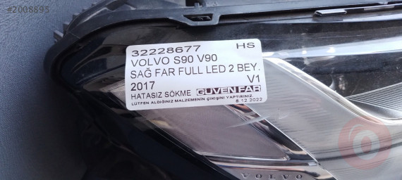 VOLVO S90 V90 SAĞ FAR FULL LED 2017 2 BEYİN 32228677 HATASIZ