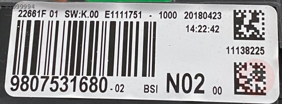 CITREON C-Elysee Sigorta Kutusu 9807531680 N02 BSI