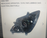 Oto Çıkma Parça / Mercedes / Sprinter / Far & Stop / Sağ Ön Far / Sıfır Parça 