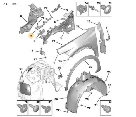 Peugeot 408 sağ ön Çamurluk destek saçı orijinal 9835963180