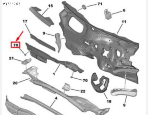 Peugeot 208 ön havalandırma kollektörü sessizleştirme 9825357880