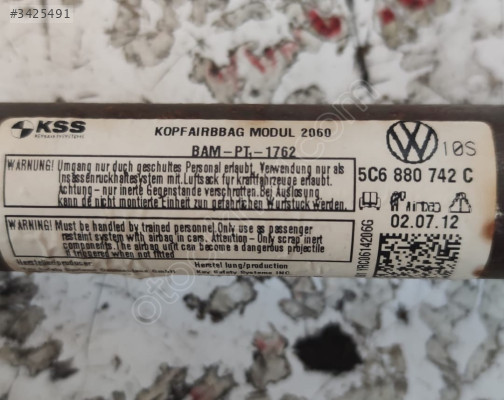 VOLKSWAGEN JETTA 2012 MODEL SAĞ TAVAN AİRBAG 5C6880742C