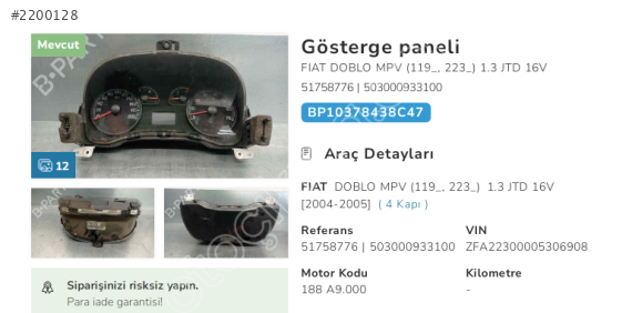 FİAT DOBLO 01-05.GÖSTERGE PANELİ