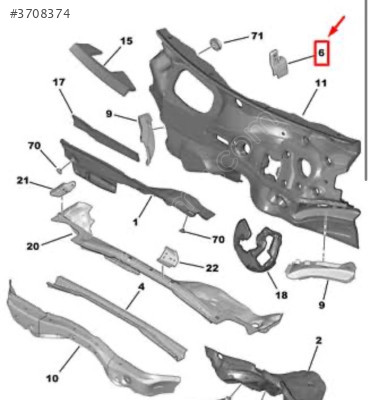 Peugeot 208 kolon kuvvet bacağı mesnedi sağ 9829336480
