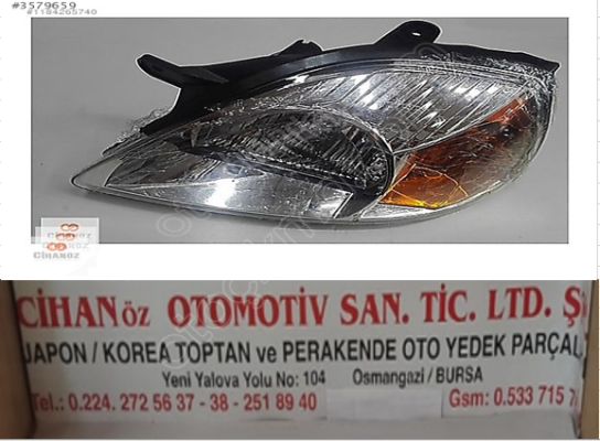 Kia Rio Far Sarı / Beyaz Renk 2002- 2005 - Sağ Sol -ADET...
