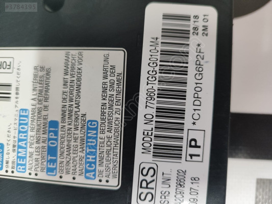 HONDA CİVİC AİRBAG BEYİN ORJİNAL PARÇA 16-21 77960-TGG-G010-M4