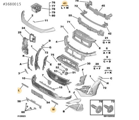 Peugeot 408 ön tampon alt deflektör takımı Orjinal 1688580080