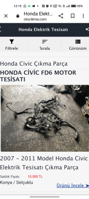 Honda civiç fd6 motor tesisatı