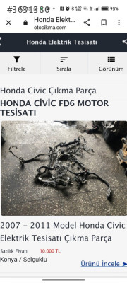 Honda Civic fd6 motor tesisat
