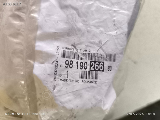 Sol arka kapı kilidi C Elysee. Peugeot 301