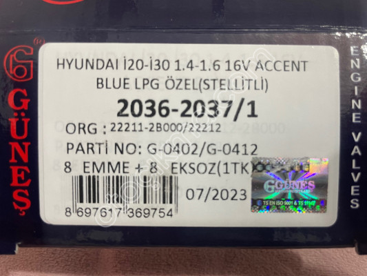 HYUNDAİ İ20-İ30 1.4-1.6 16V ACCENT BLUE LPG MOTOR SUBAPLARI