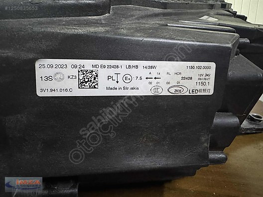 3V1941016C SKODA SUPERB SAĞ FAR LEDLİ ORİJİNAL ÇIKMA