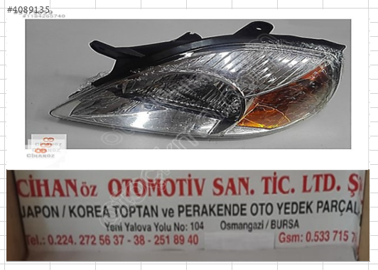 Kia Rio Sağ Far *Sarı Renk* 2006 Sonrası