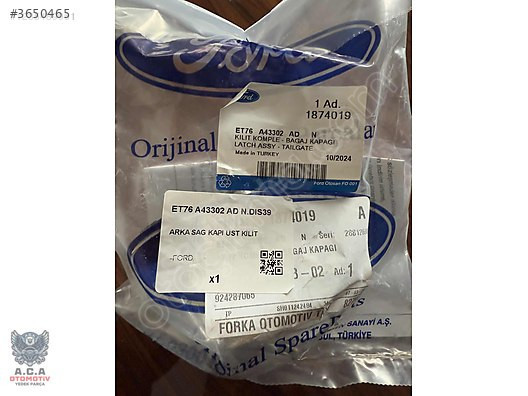 FORD COURİER SAĞ ARKA ÜST KAPAK KİLİTİ ET76 A43302 ORJİNAL SFR