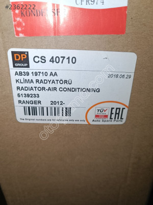 Ford Ranger 2012 sonrası klima radyatörü OEM AB3919710AA