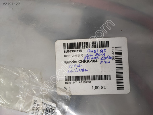 AUDİ Q3 SOL ARKA DIŞ KAPI FİTİLİSIFIR ORJ. 8U0839911B