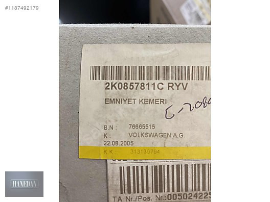 VOLKSWAGEN CADDY SAĞ ARKA EMNİYET KEMERİ 1K0857811C