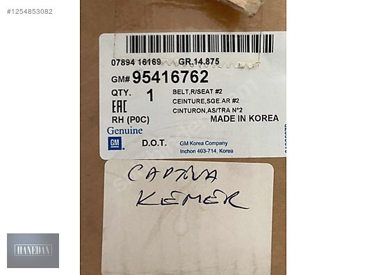 CHEVROLET CAPTİVA SAĞ ARKA EMNİYET KEMERİ 95416762