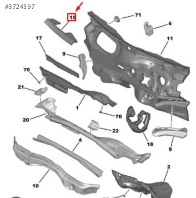 Peugeot 208 üst kaporta kenarı sessizleştirme sol 9828596880