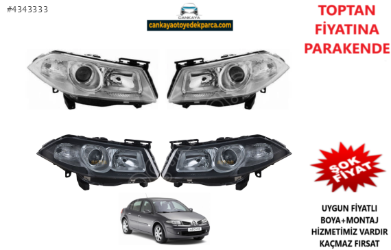 RENAULT MEGANE 2 MERCEKLİ SOL/SAĞ ÖN FAR SIFIR ADET FİYAT  770106