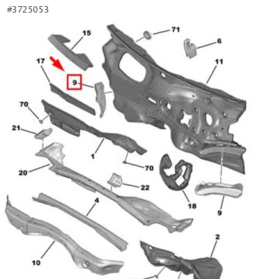 Peugeot 208 göğüs sacı yan traversi 9823480980 sağ