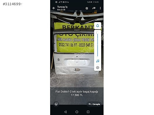 Fiat Doblo1-2 tek açılır bagaj kapağı 17.500 TL