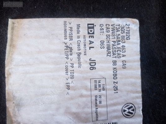 VW PASSAT B8 15-19 BAGAJ TABAN DÖŞEMESİ 3G5863463M CA9