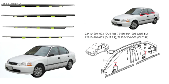 ÇITA CAM SIYIRICI FİTİL ARKA SAĞ DIŞ HONDA CIVIC 96-01 72910-S04-